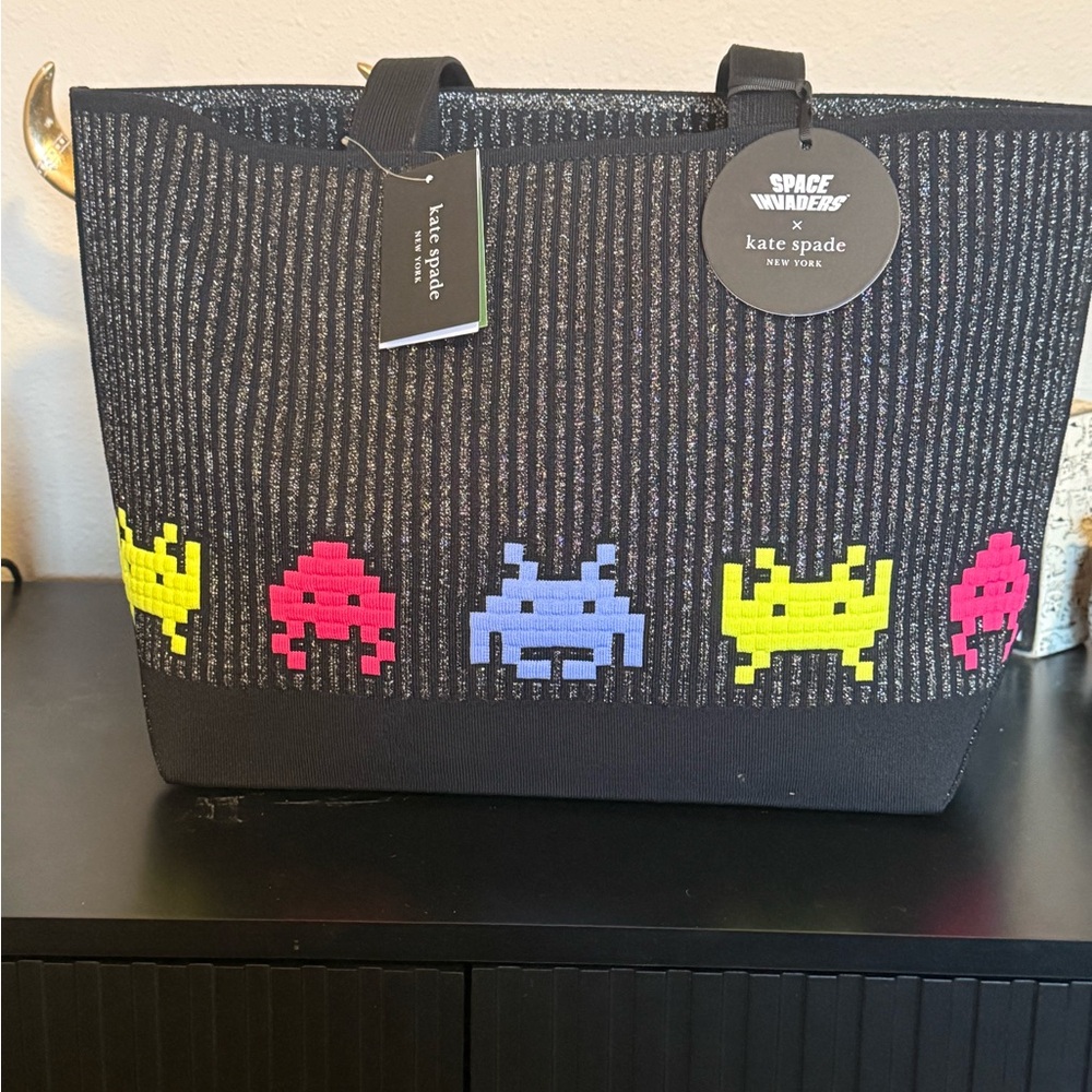 Kate Spade Black Tote with Retro Game Design - Picture 2 of 7